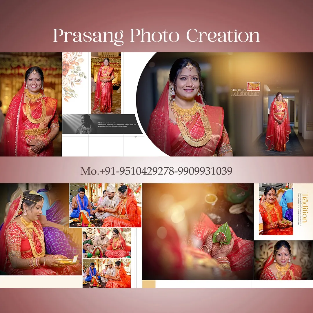 Modern bridal wedding album layout with editorial composition