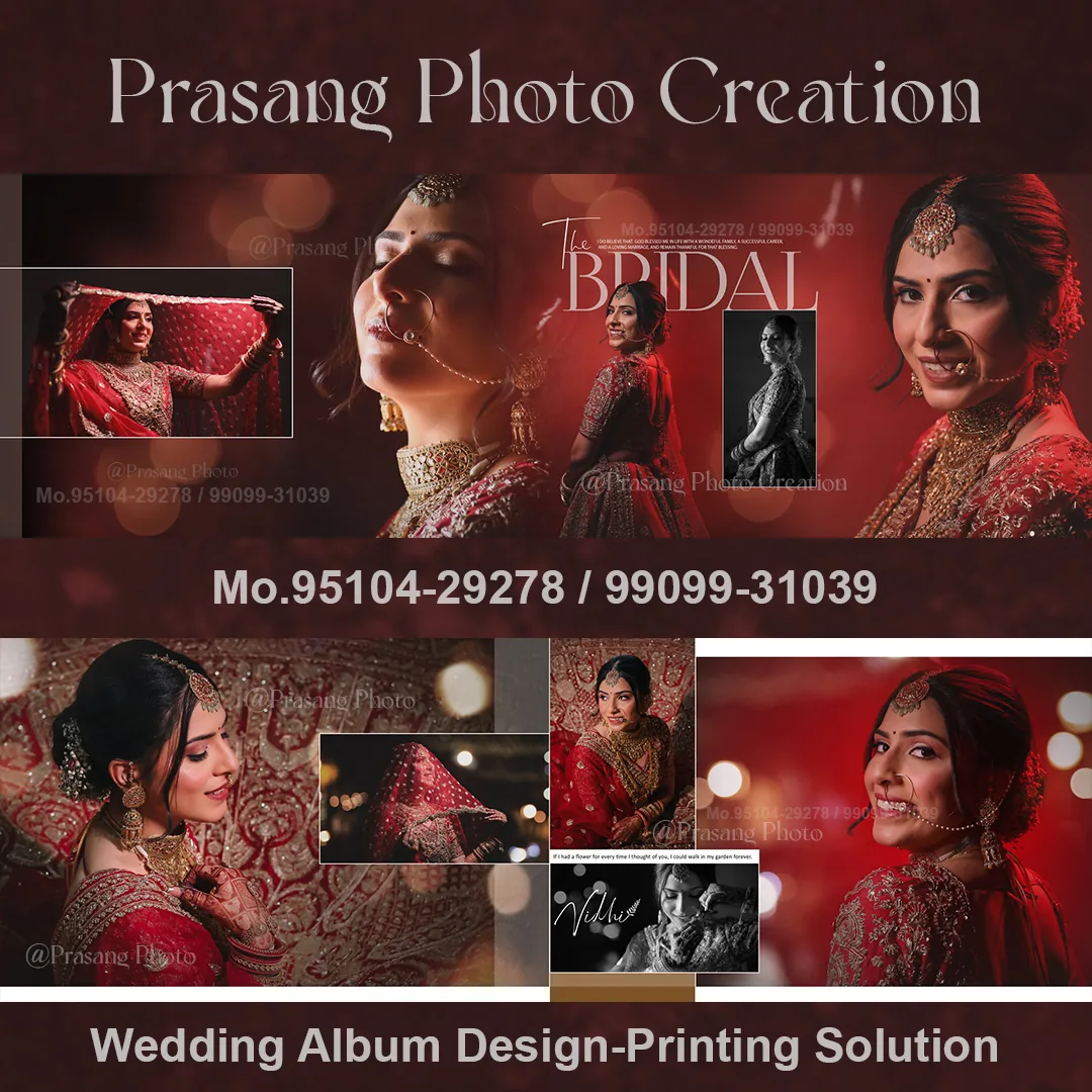 Luxury wedding album design and photobook spread by Prasang Photo Creation